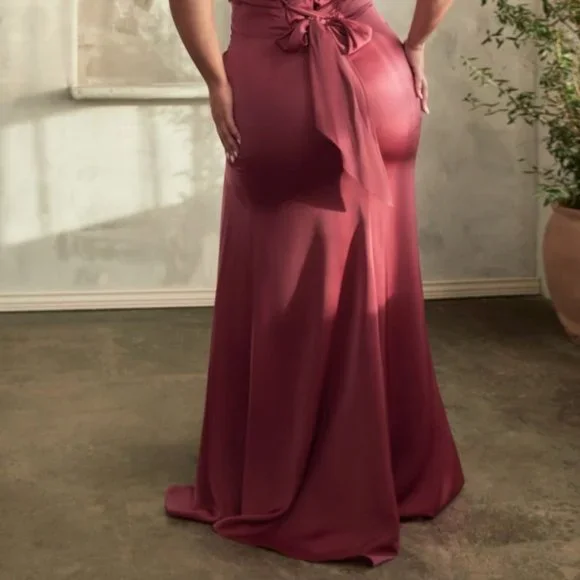 NEW LONG FORMAL STRAPLESS SHEATH SATIN PLUS SIZE DRESS WTIH LACE UP BACK CD326C